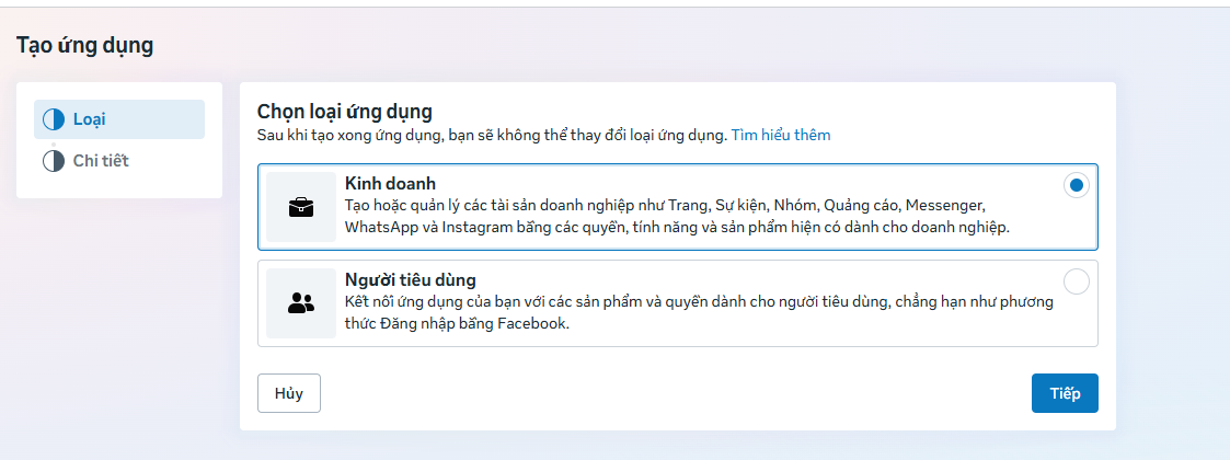 Bước 5 — Chọn loại ứng dụng “Doanh nghiệp”