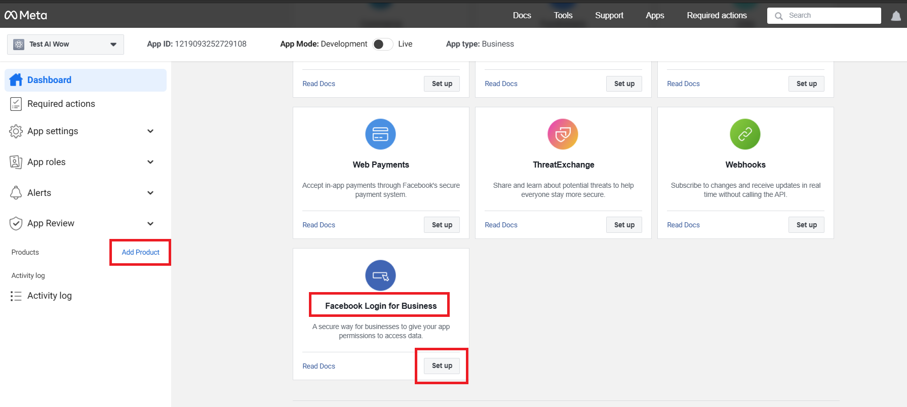 Bước 7 — Thêm sản phẩm “Đăng nhập bằng Facebook cho doanh nghiệp”