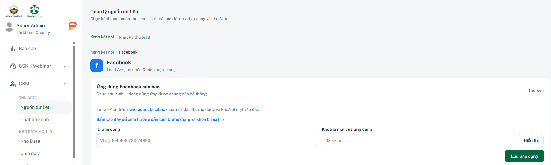 Bước 13 — Dán vào CMS ở khối “Ứng dụng Facebook của bạn”
